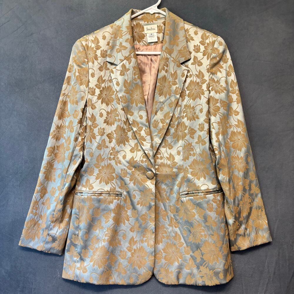 Vintage Neiman Marcus Shiny Blazer Floral Made In USA Fancy Diva Magical Fairy